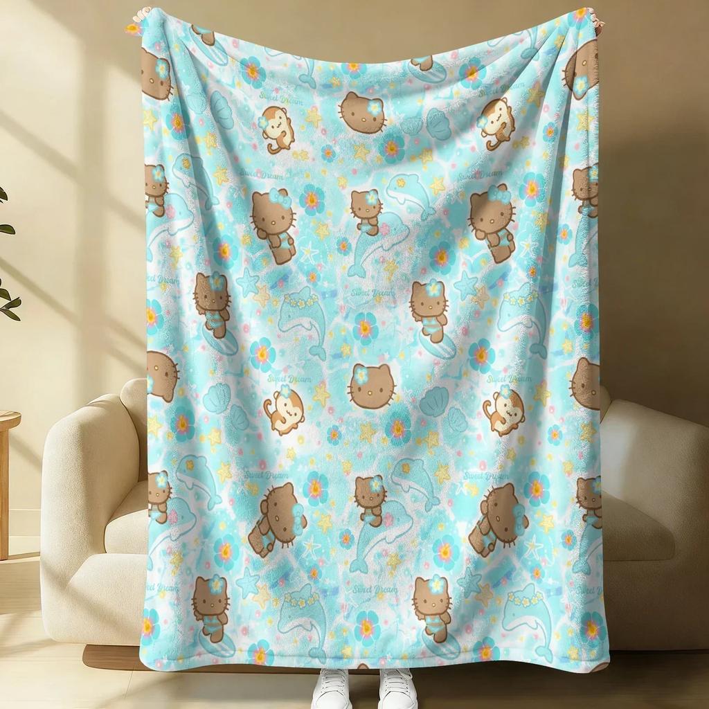 Sanrio Hello Kitty Plush Flannel Blanket Lightweight Throw Pink Gingham Apple Blanket Bed Sofa Cover School Office Nap Shawl