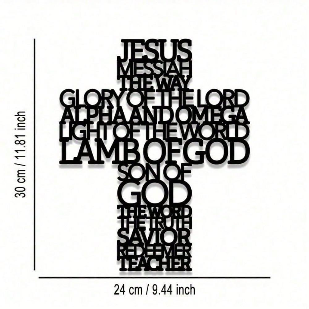 Black Metal Cross Jesus Wall Art Rustproof Easy Install Modern Home Decor 30x25