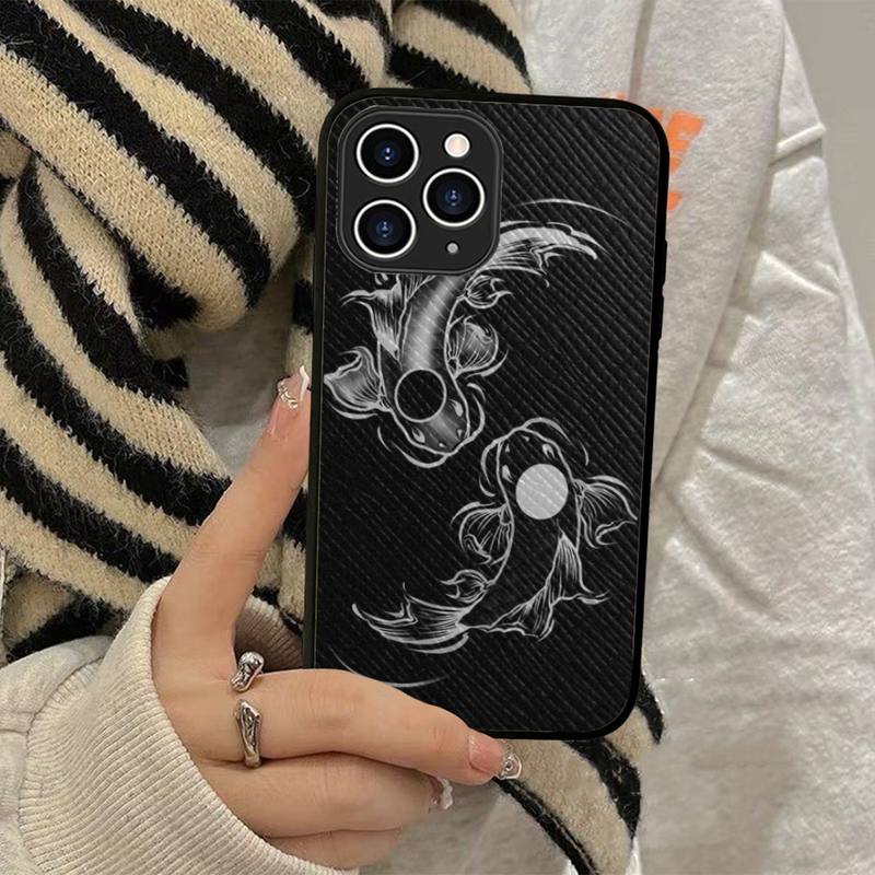 Chinese Koi Fishes Phone Case Hard Leather Case for iPhone 11 12 13 Mini Pro Max 8 7 Plus SE 2020 X XR XS Coque