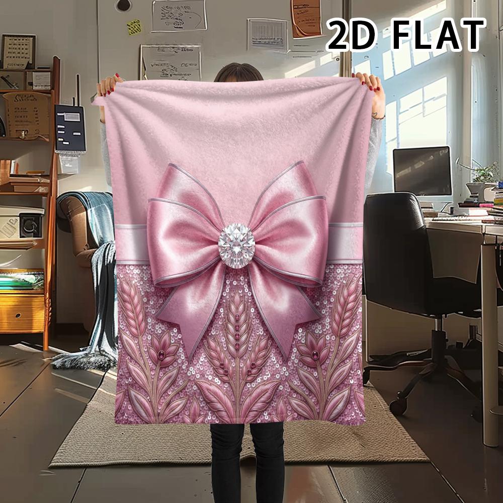1Pc 2D FLAT Luxury Bow Print Flannel Blanket,High quality Comfortable for All Seasons,Home Decor,Warmth and Comfort,Perfect for Christmas Gifts