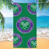 W-Wimbledon Muster Cartoon Handtuch Polyester Strandtuch Schnelltrocknend Sandfrei Badetuch für Sommer Pool Reise Urlaub