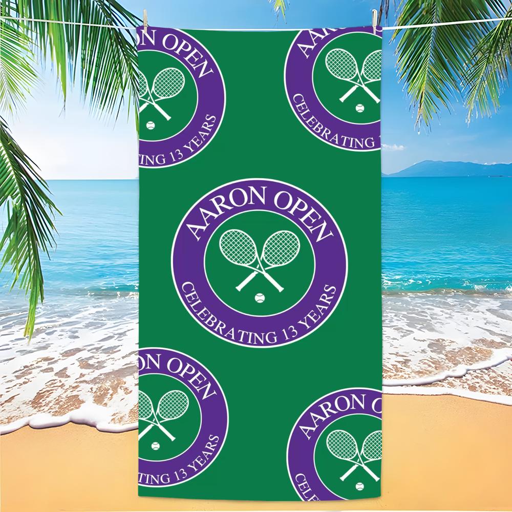 W-Wimbledon Muster Cartoon Handtuch Polyester Strandtuch Schnelltrocknend Sandfrei Badetuch für Sommer Pool Reise Urlaub