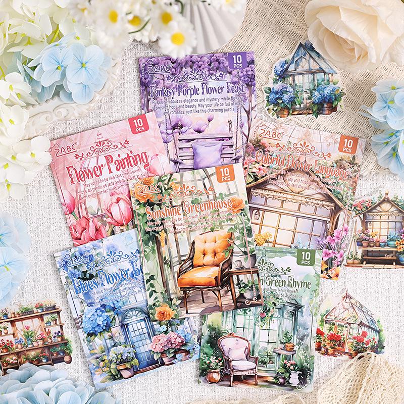 

ZABC Flower Path Poetry Series: Retro Garden Journal Stickers (10 Sheets)