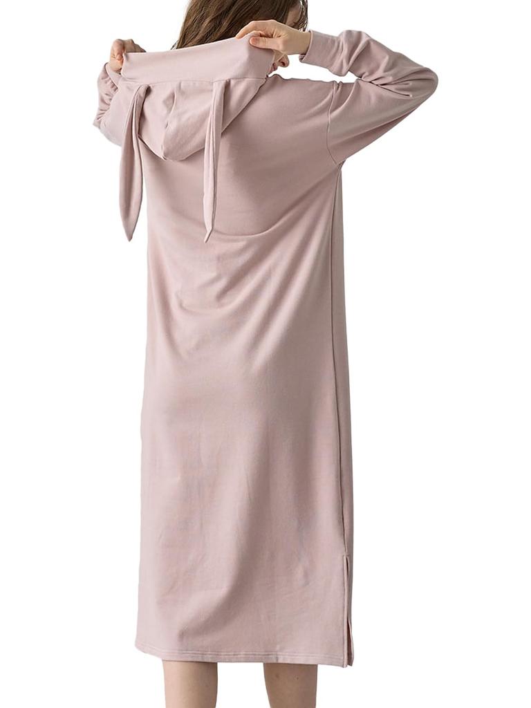 ANGELIEBE Maternity Pajama Stretch Long Sleeve and Bear and Bunny Size 10501270 Dress, Multi-Way Loungewear, Pre- Postpartum, Ears, Nursing, L, Pink,