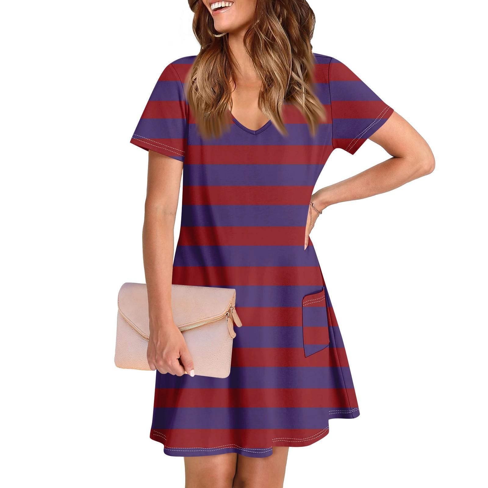 

Женское повседневное и модное платье средней длины с V-образным вырезом и короткими рукавами с принтом L