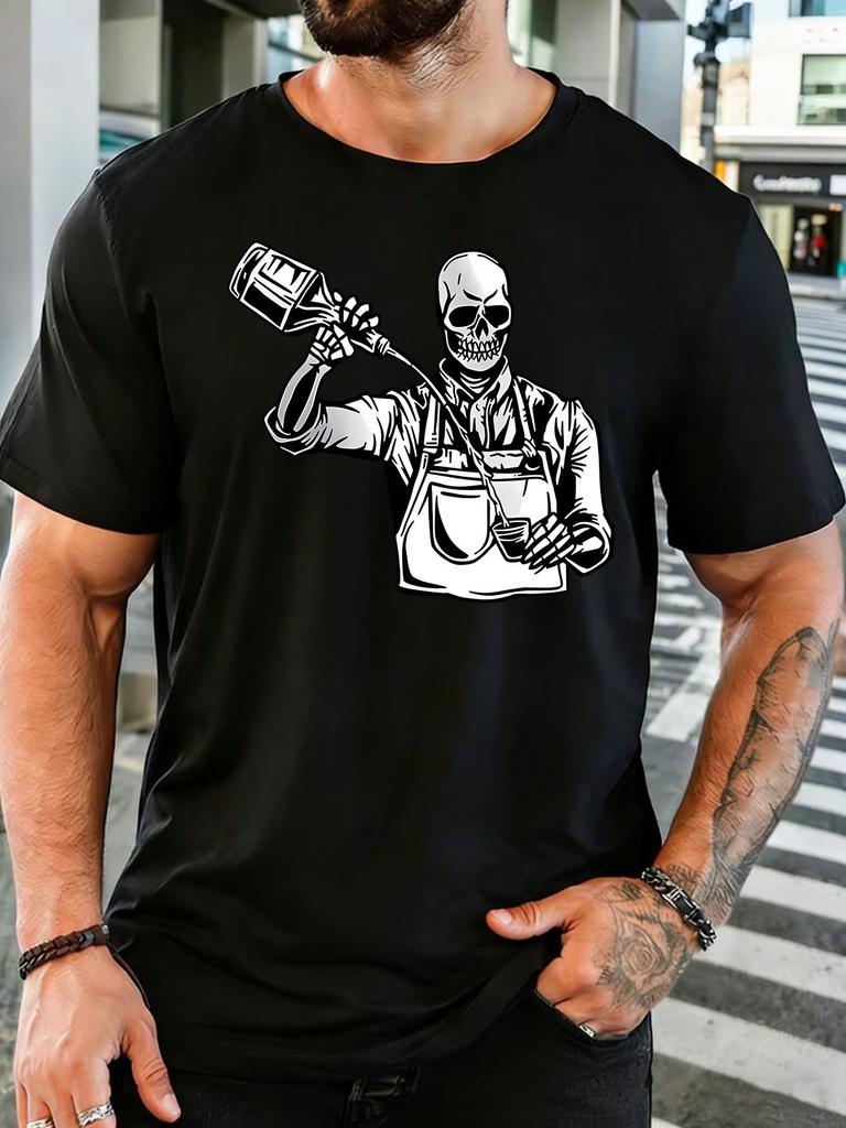 Vintage Skull Barista Pour Coffee Graphic Unisexs Soft Cotton Short Sleeve Tshirt Loose Cafe Worker Casual Daily Streetwear Tee