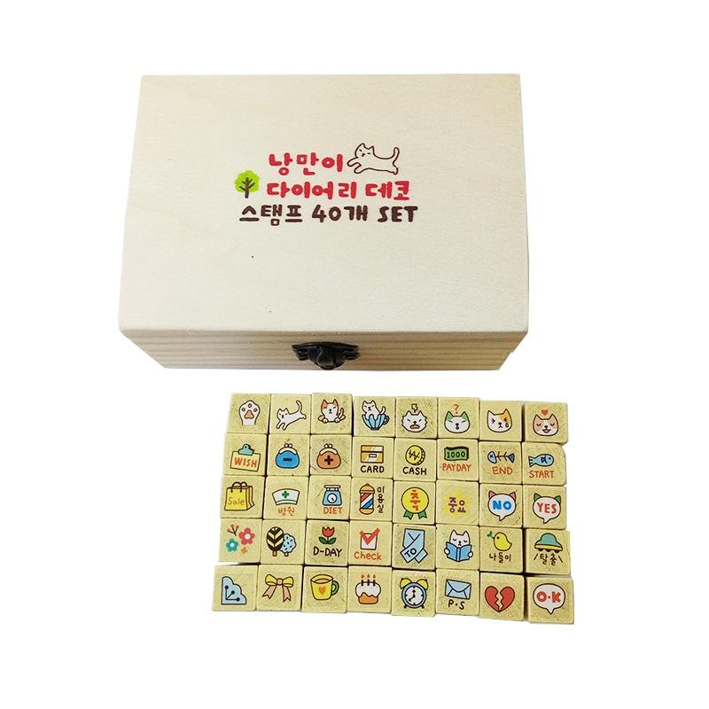 40 Pcs/box Cute DIY Cartoon Cats Wood Stamps for Kids Decor Diary Handmade Cards Gifts Clear Rubber Stamps for Scrapbooking