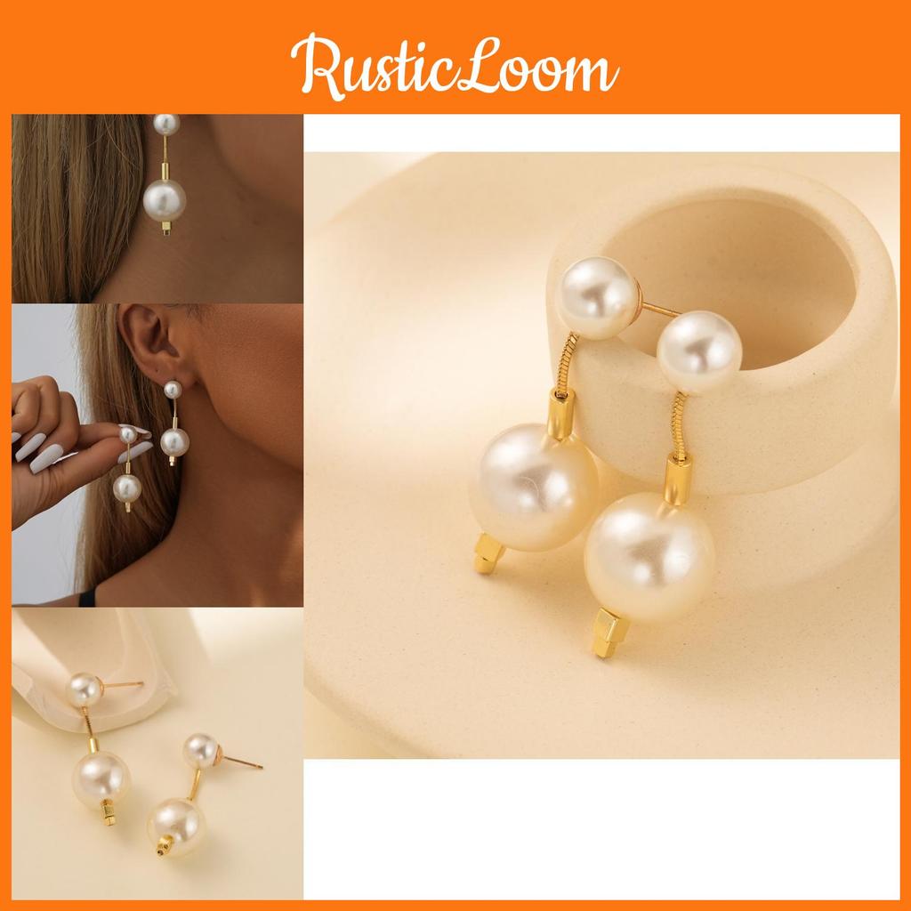 Fashionable Geometric Faux Pearl Earrings Chic Gold Plated Design For Ladies
