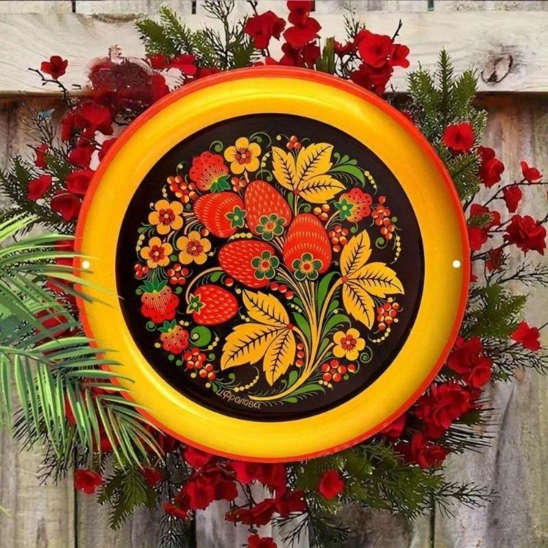 Hexenbesen Halloween Schild, Runde Aluminium Wandplakette 20x20cm