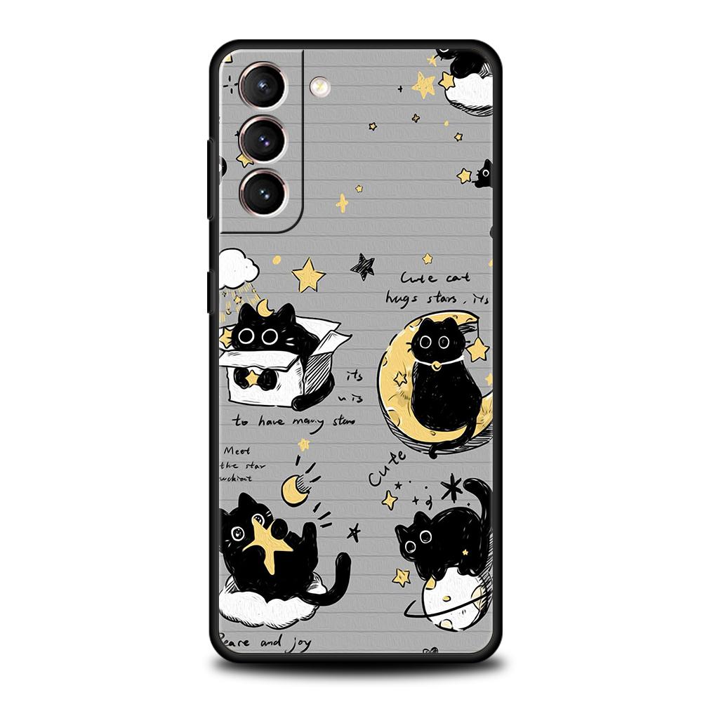 Phone Case Cover for Samsung Galaxy S25 Edge S24 S23 S22 S20 S21 FE Ultra S10 Plus 5G Soft TPU Cute Black Cats Kawaii Creative