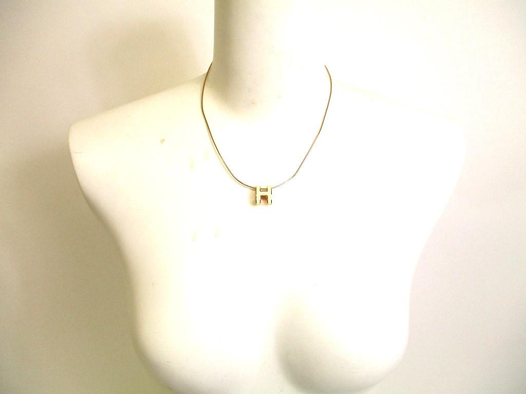 Authentic HERMES Orange Pop Ash H Pink Gold Plated Necklace Choker Pendant #a150  Refurbished