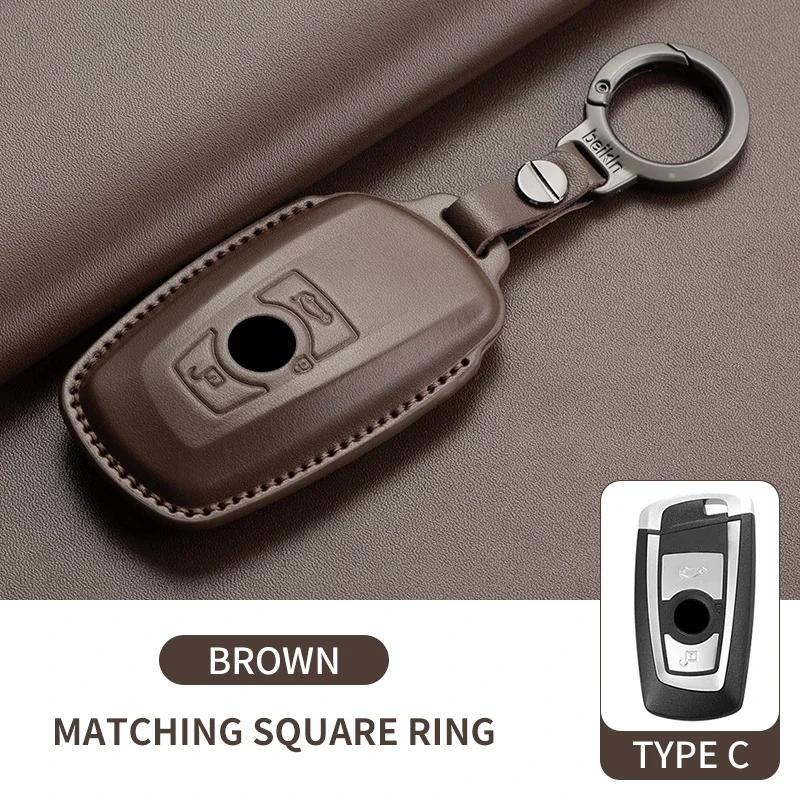 Leather Car Remote Key Case Cover Shell for BMW X1 X3 X5 X6 X7 1 3 5 6 7 Series G20 G30 G11 F15 F16 G01 G02 F48 Keyless Key Fob
