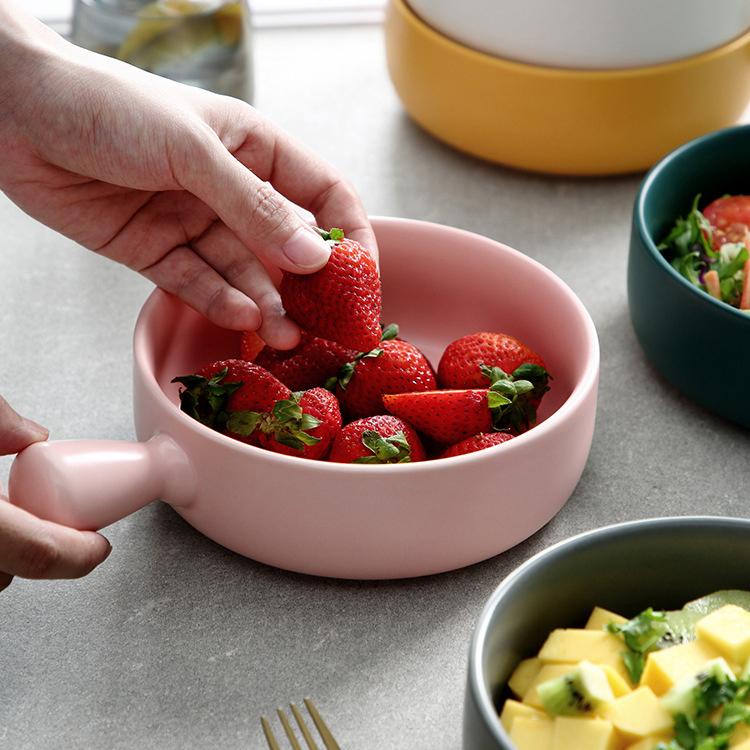 Factory Direct Sell Color Glazed Matte Nordic Baking Bowl Noodle Salad Bowl Ceramic Bowl With Handle