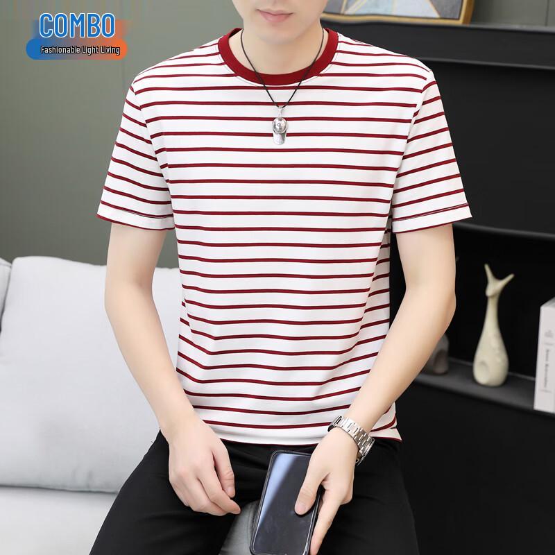 

Men s Breton Stripe Round Neck T-Shirt 4XL