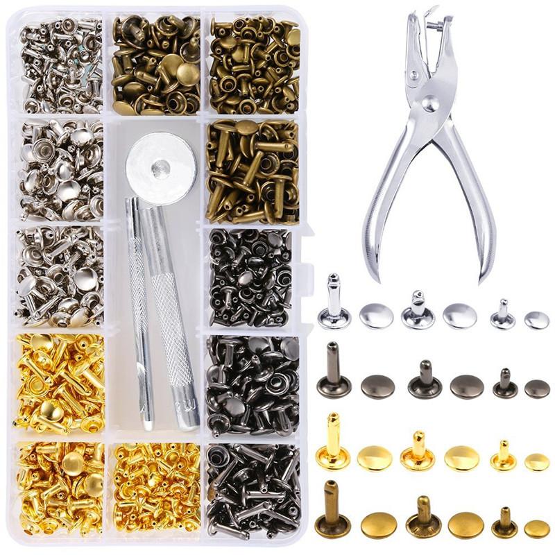 Metal Double Cap Rivets Stud Round Spike Nail With Tool Kits For Shoes Bag Belt Leathercraft Repair Clothing Garment Accessories