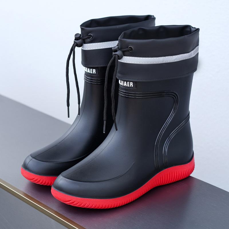 Fashion Rain Boots Waterproof Shoes Men's Tide Medium and Short Boots Wear Fleece Warm Non-slip Rain Shoes Women's Fishing Shoes Glue Shoes