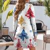 Women's Christmas Printed Dress Loose V-neck Casual Long Sleeved Dress