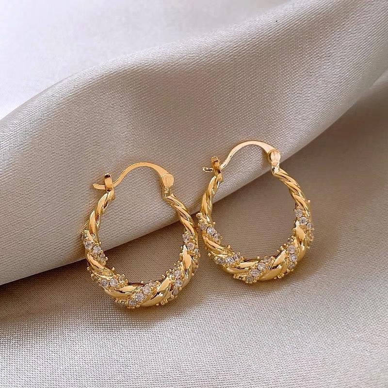 New Statement Shiny Rhinestone Earrings Classic Geometric Round Hoop Earrings Fashion Circle Jewelry Women Accessories