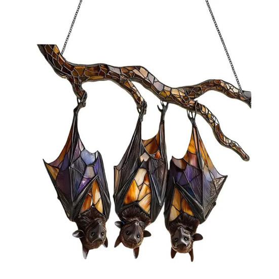 Halloween Colorful Bat Hanging Decoration Stained Glass 2D Flat Acrylic