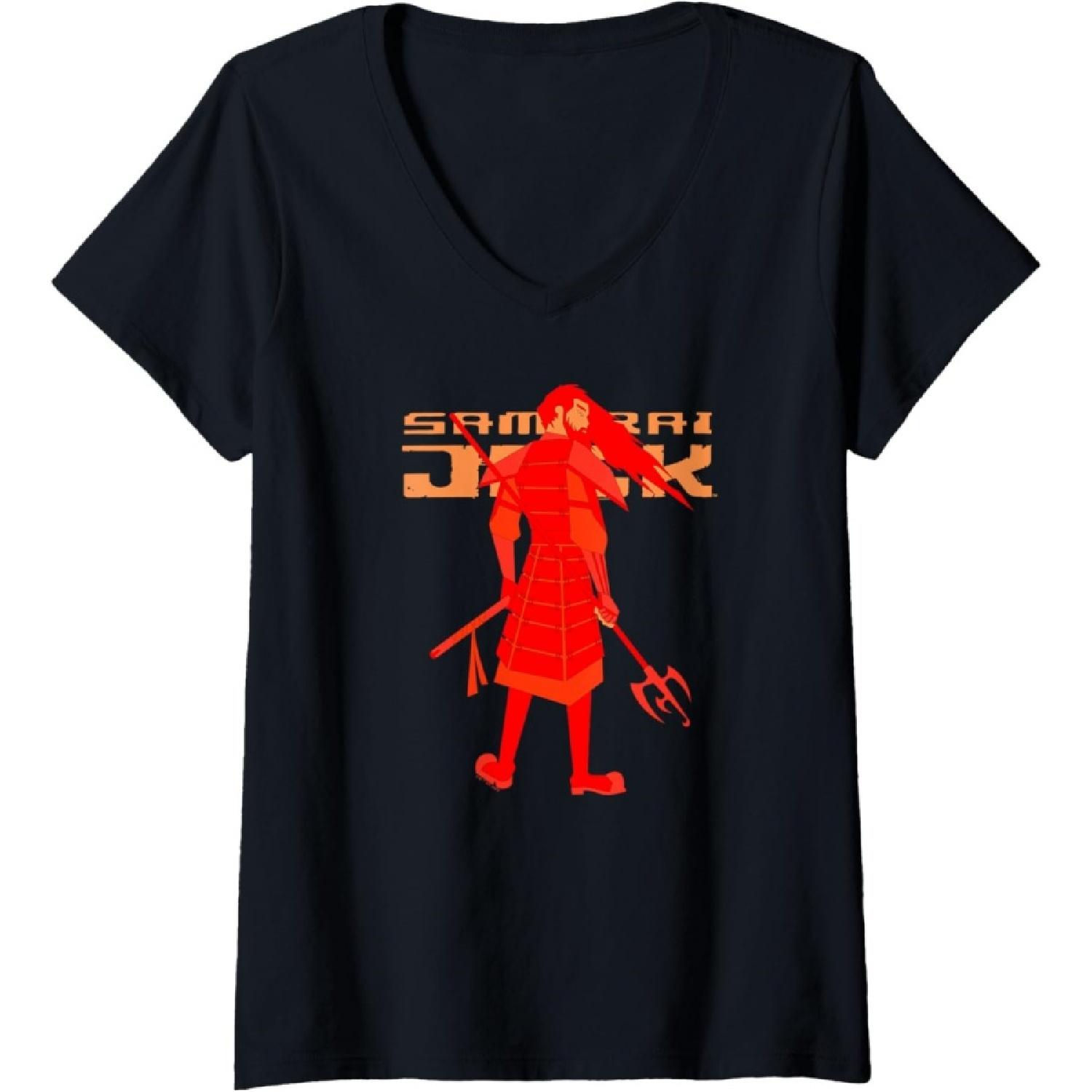 Samurai Jack Red Warrior Pose V-Neck T-Shirt S