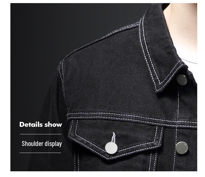 Men's Trendy Black Denim Jacket - Spring/Autumn Korean Hong Kong Style Wear-Resistant