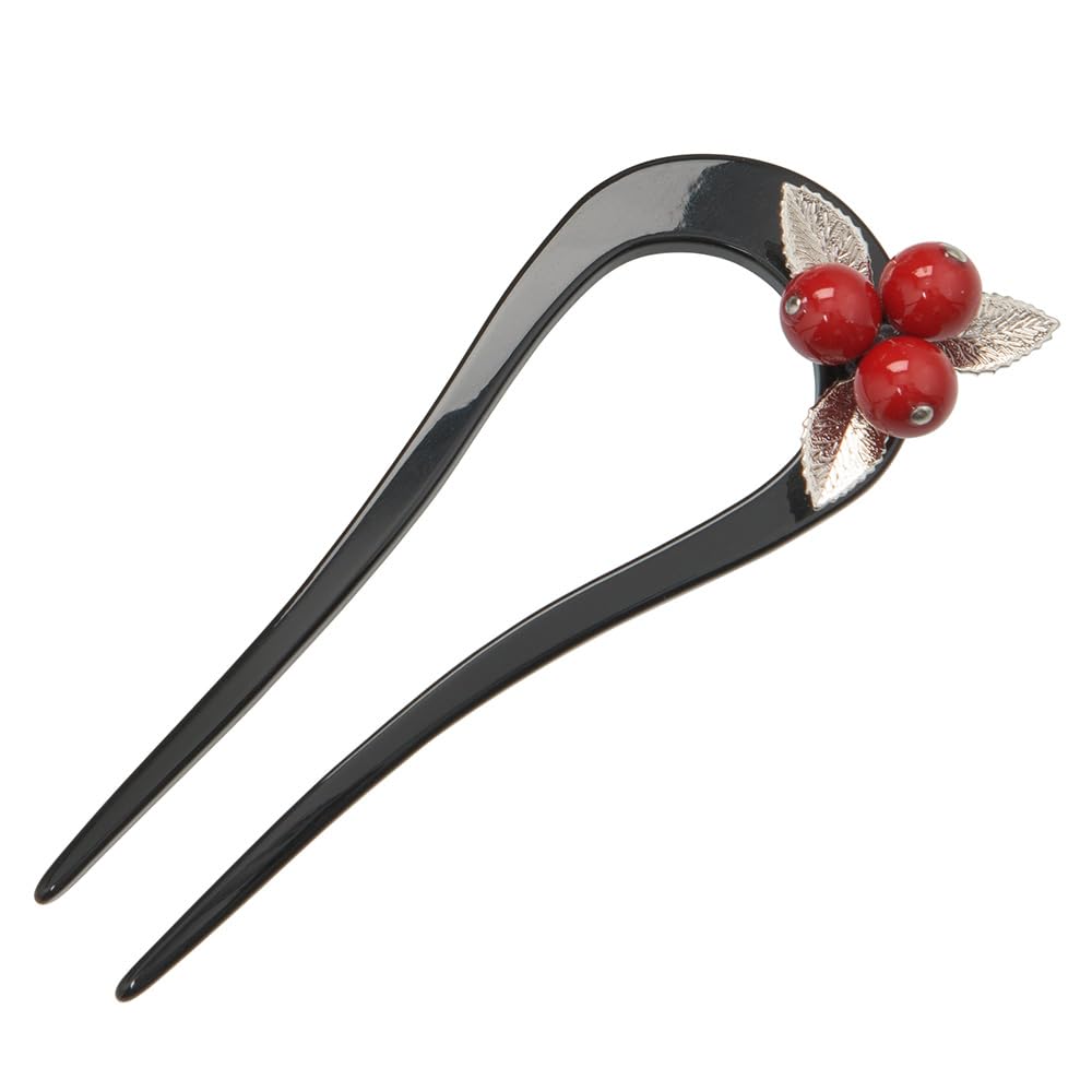 no hair Red ball [Kyoto Miyabi] U-shaped ornament, nkp, Nandina, Black,