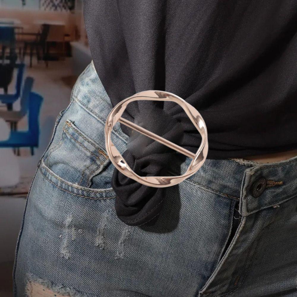 Runde Ecke Saum Taille Geknotet Broschen Metall Mode Hemd T-Shirt Fester Halter Schmuck Zubehör Einfacher Knopf Damen Dame