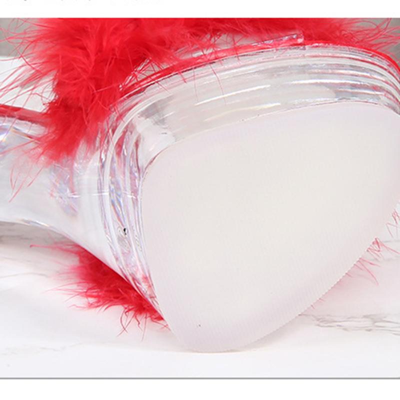 Women Summer 14cm High Heels 4cm Platform Slides Crystal Mules Lady Transparent Fur Slippers Extreme Clear Heels Sexy Shoes