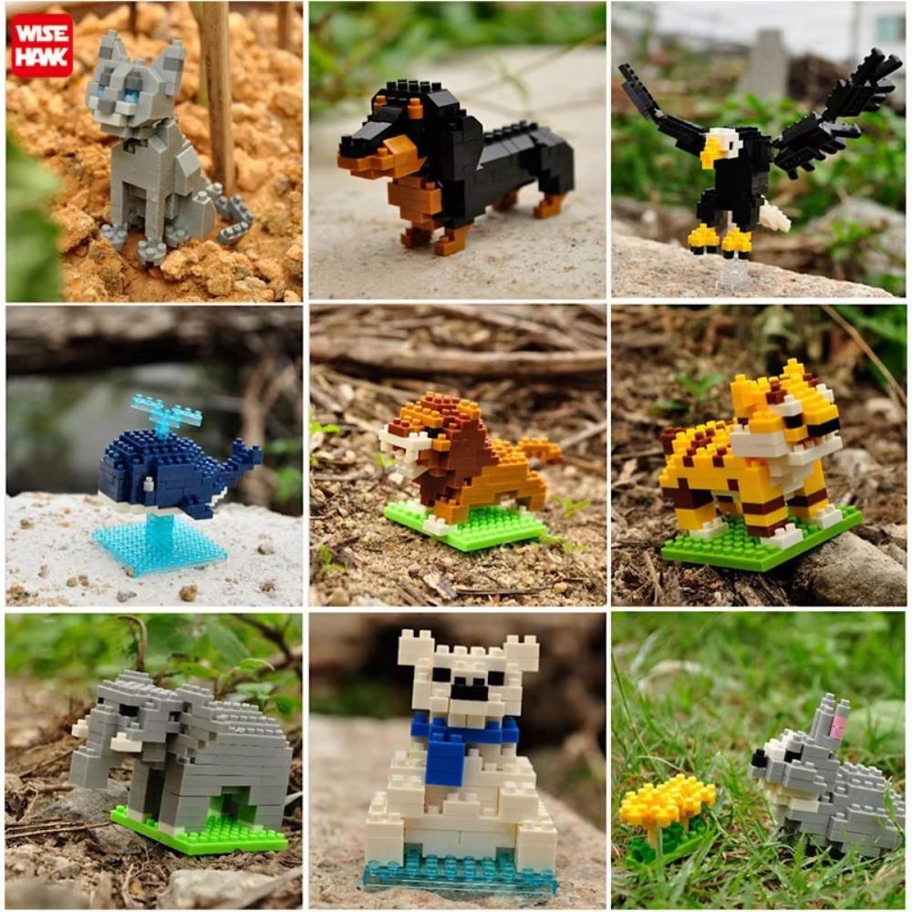 Kids Toy Mini Building Blocks Micro Bricks Eagle Moose Dog Cat Bird Animals 3D Model Bag Gifts Educational Toys For Children