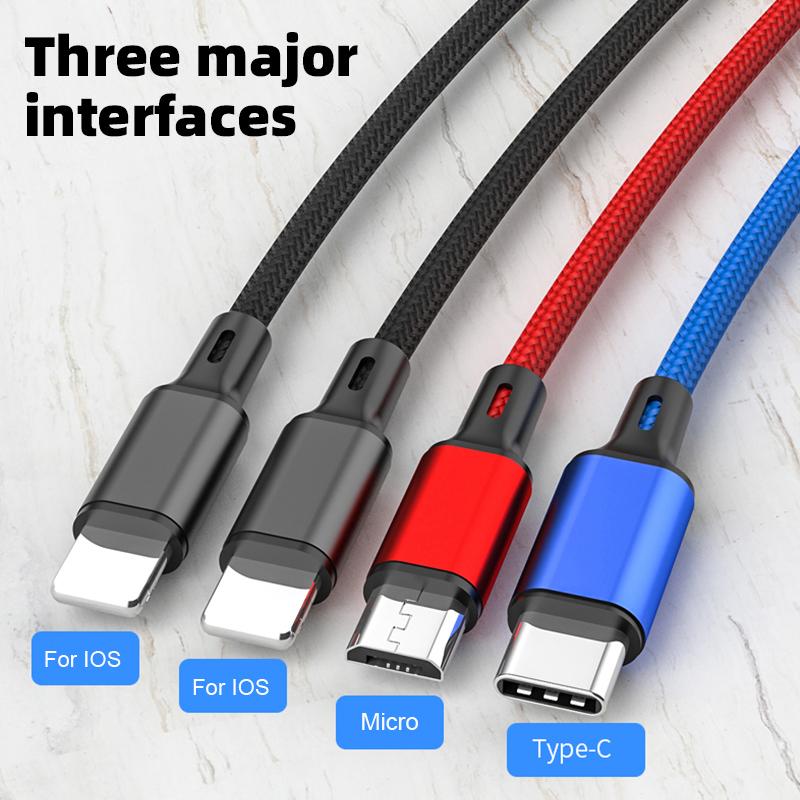 4 In 1 USB Cable 3A USB A To Micro USB/Type C/8 Pin Kable For iPhone Charger Fast Charging Data Cord For iPhone 14 11 Xiaomi