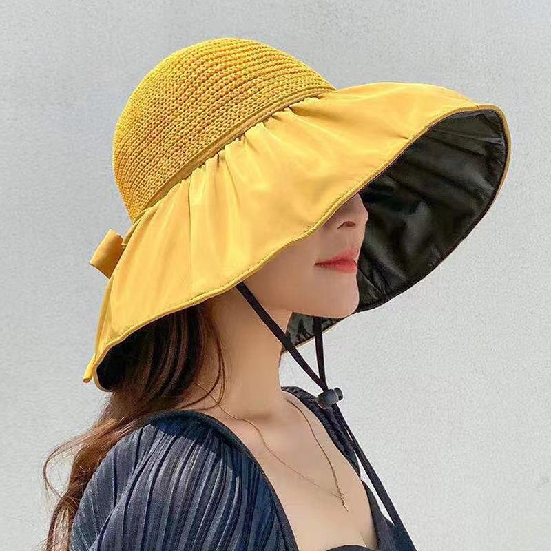 Spring Summer Hat For Women Big Wide Brim Women Bucket Hat Solid Color Foldable Uv Protection Outdoor Beach Panama Cap Sun Hats