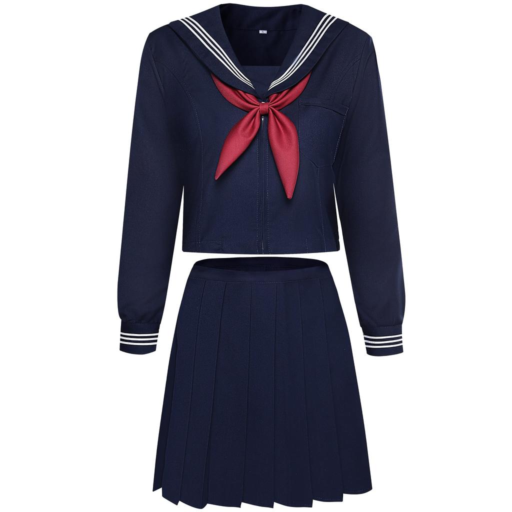 Sailor uniform cosplay long sleeve 8 sizes authentic navy blue JK school uniform high school girl front opening large size [Cosplay Holic] (long
