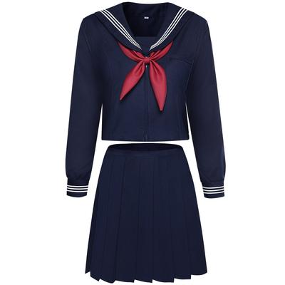 Sailor Uniform Cosplay Long Sleeve 8 Sizes Authentic Navy Blue JK School Uniform High School Girl Front Opening Large Size [Cosplay Holic] (long
