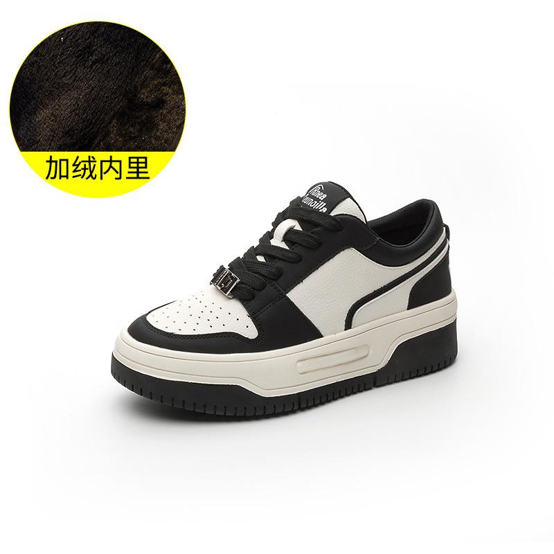 Round head color matching board shoes for women's 2025 spring new thick-soled leather little white shoes breathable and versatile casual shoes single
