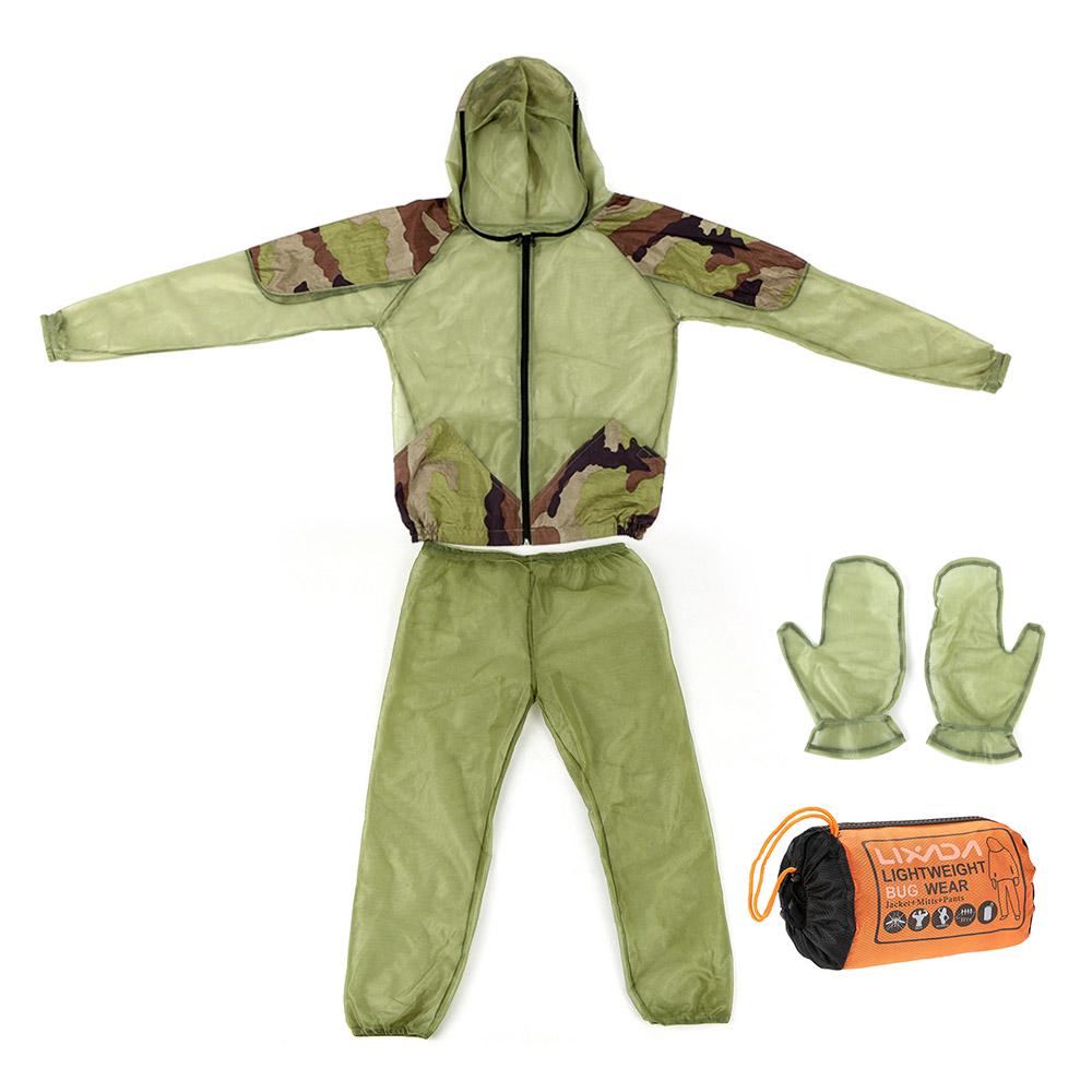 Lixada Outdoor Mosquito Repellent Suit Bug Jacket Mesh Hooded Suits Breathable Fishing Hunting Camping Jacket Pant Gloves Suit