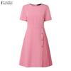 ZANZEA Lässiges Sommerkleid mit Rundhalsausschnitt und kurzen Ärmeln für Damen