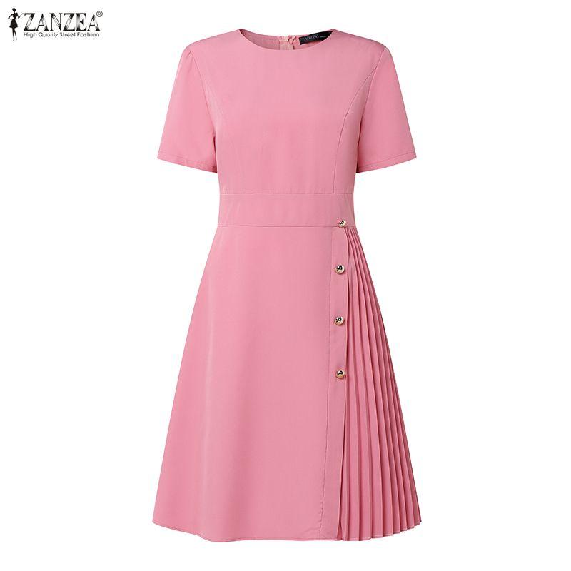 ZANZEA Lässiges Sommerkleid mit Rundhalsausschnitt und kurzen Ärmeln für Damen