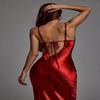 European American Women's Red Strappy Backless Slim Fit Sexy Dress