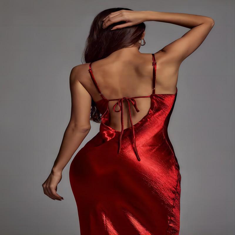 European American Women's Red Strappy Backless Slim Fit Sexy Dress