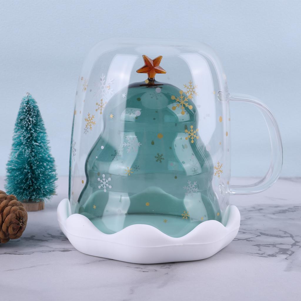 Christmas Tree Coffee Bear Mugs with Handle Christmas Tea Milk Glass Cup Clear Tree Coffee Mug Birthday Christmas Xmas Gifts