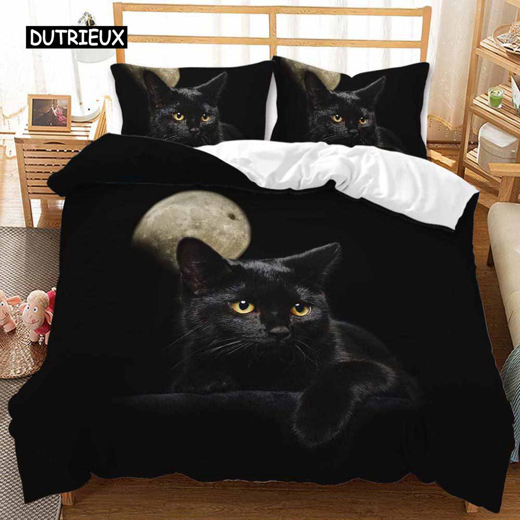 3D Digital Printing 2/3pc Animal Cat Pattern Quilt Cover Pillowcase Double Bed Set Cover Quilt Soft Microfiber Bedding Set