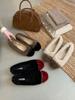 2025 Autumn and Winter New Square-headed Mink Fluffy Warm Color Matching Thick-soled Ballet Beanie Women's Single Shoes Flat-soled