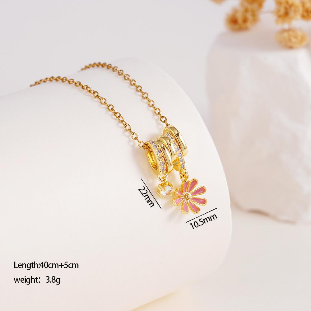 Fashion Zircon Daisy Fish Tail Ice Cream Charms Necklace for Women Girls Stainless Steel Chain Sweet Cute Jewelry Christmas Gift