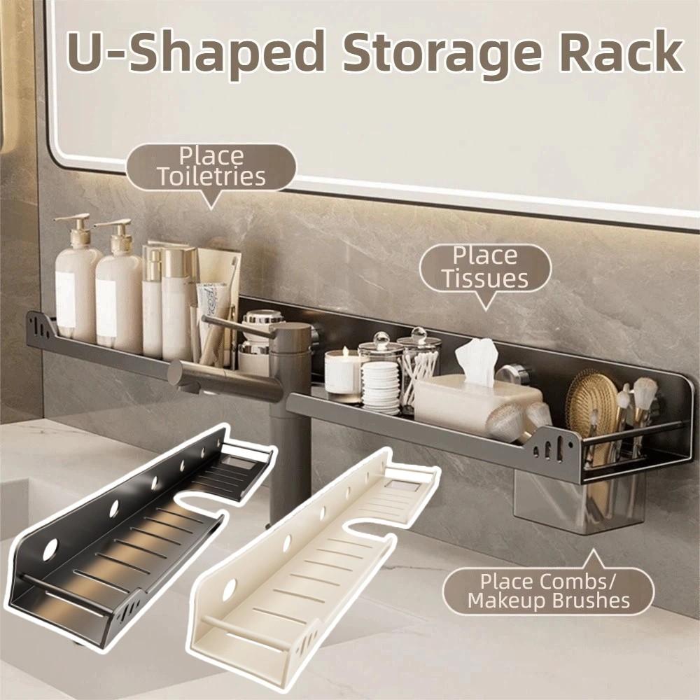 Suction Cup U-Shaped Storage Rack No-Drill Wall Display Shelf  Washbasin