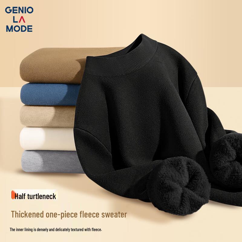 GENIOLAMODE Men's Fleece-Lined Mock Neck Knit Sweater