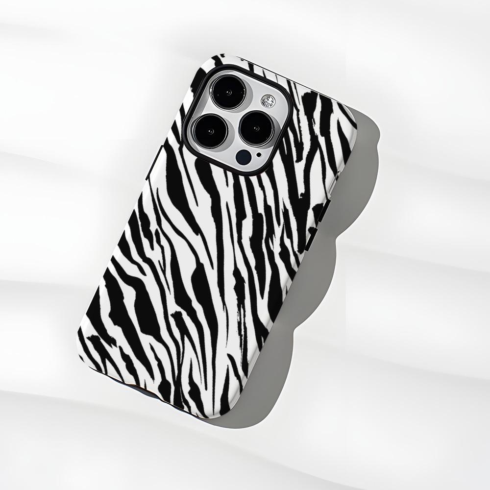 Classic Black and White Zebra Pattern Mobile Phone Case Apple 16promax Anti-drop Matte Two-in-one Film Case iPhone17