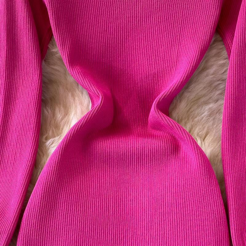 RUGOD Sexy Round Neck Knitted Slit Dress Women's New Autumn and Winter Bottoming Tight Elastic Wrap Hip Sweater Dress