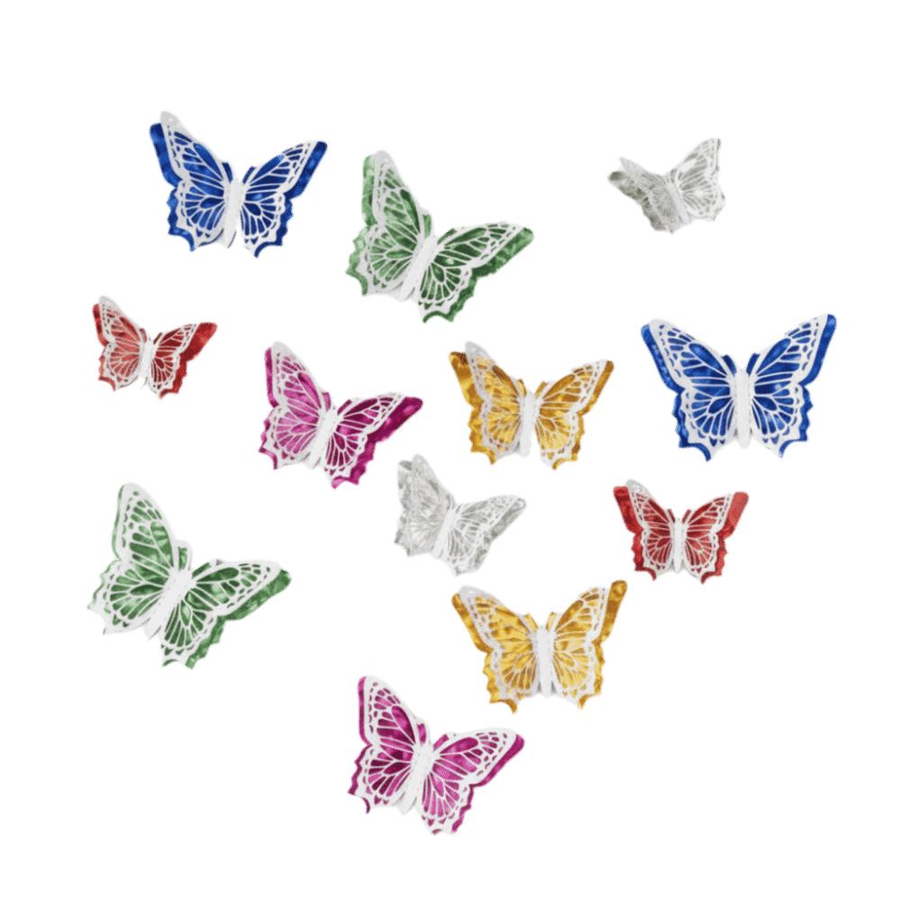 12 Pcs Colorful 3D Butterfly Wall Stickers Glitter Wings Patchwork Butterfly-Shaped Wall Decor Hollow Fairy Wall Decals