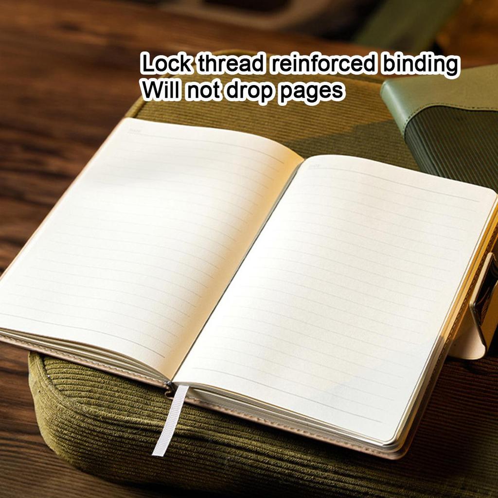 A5 Thick Leather Notebook, Buckle Business Notepad, Meeting Record Book, Travel Log, Student Diary, Excerpt Book, 100 sheets 200 pages