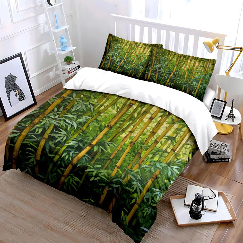 "Bamboo-Themed Set for Nature Decor" Kid's and Adults' Bedroom Decor, Exquisite Three-piece Bedding Set Gift